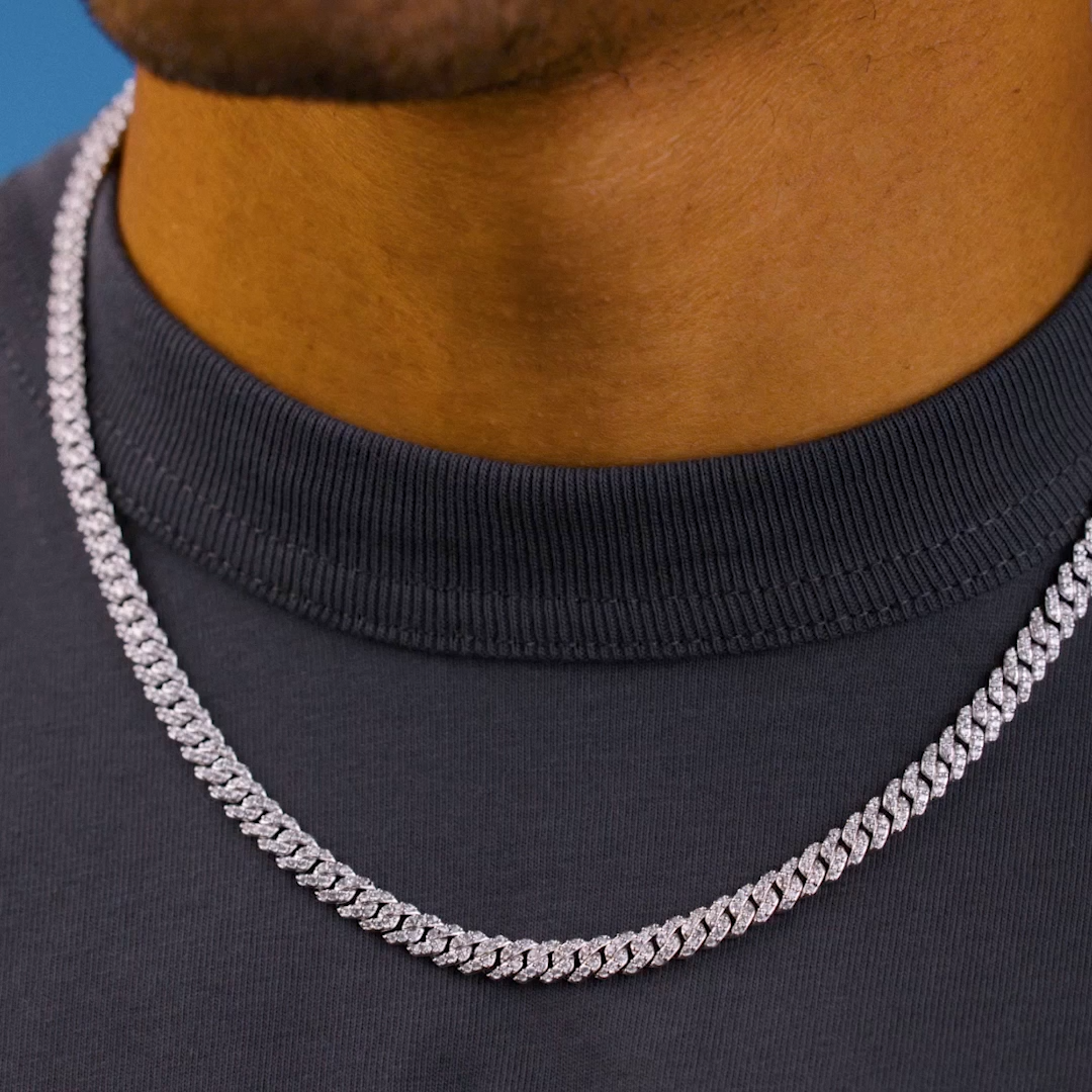 Micro Artificial gemstone Prong Cuban Necklace in White Gold - 6mm