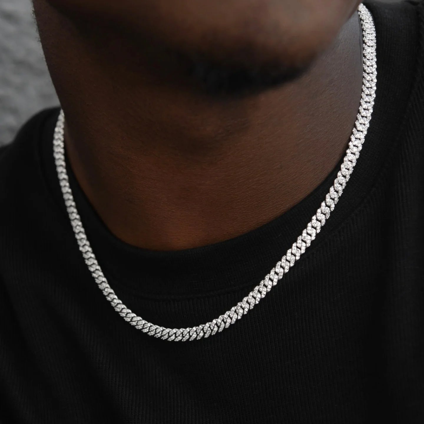 Micro Artificial gemstone Prong Cuban Necklace in White Gold - 6mm