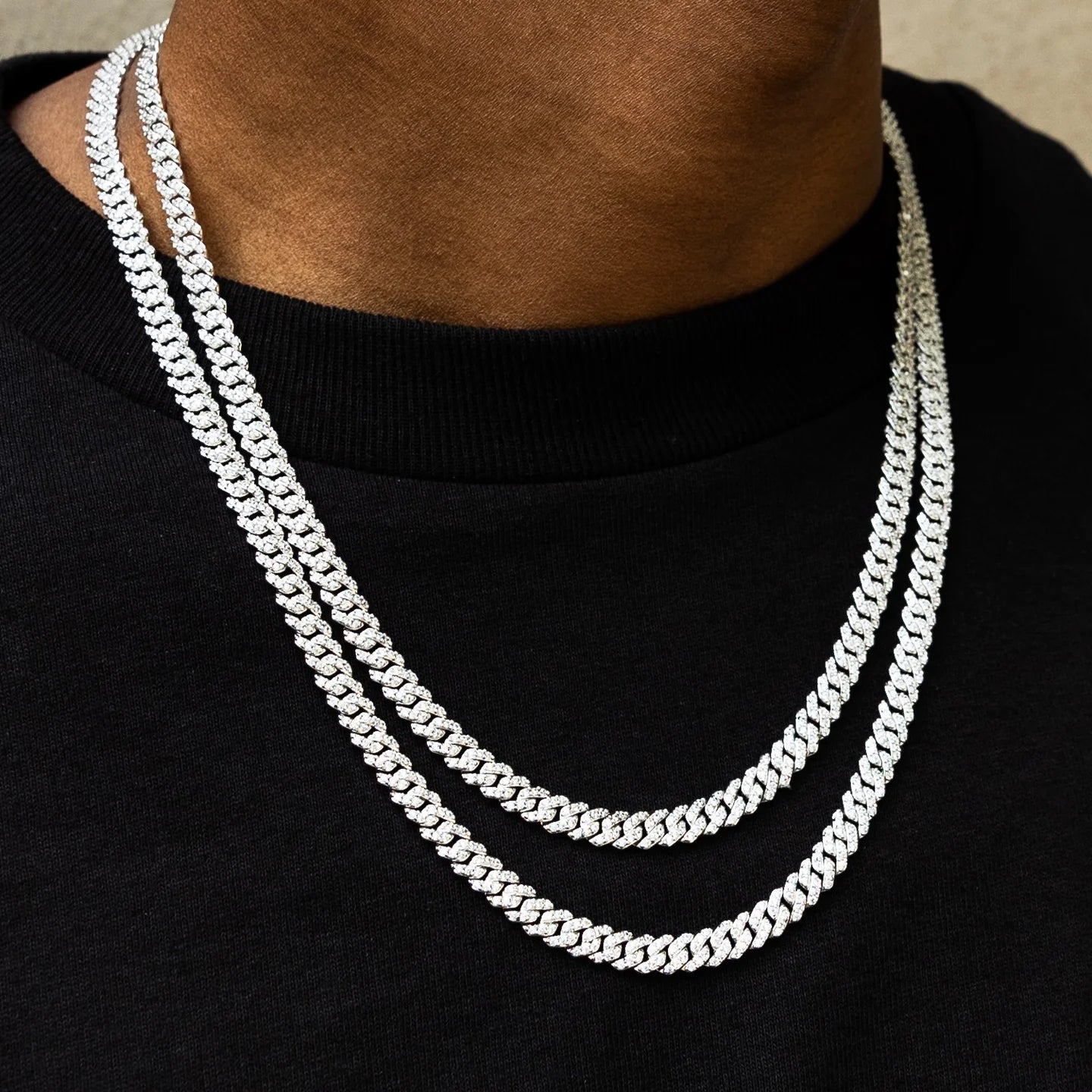 Micro Artificial gemstone Prong Cuban Necklace in White Gold - 6mm