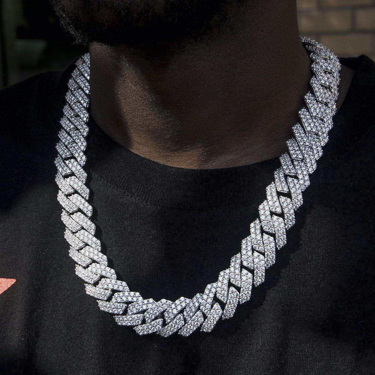 Artificial gemstone Prong Link Chain in White Gold