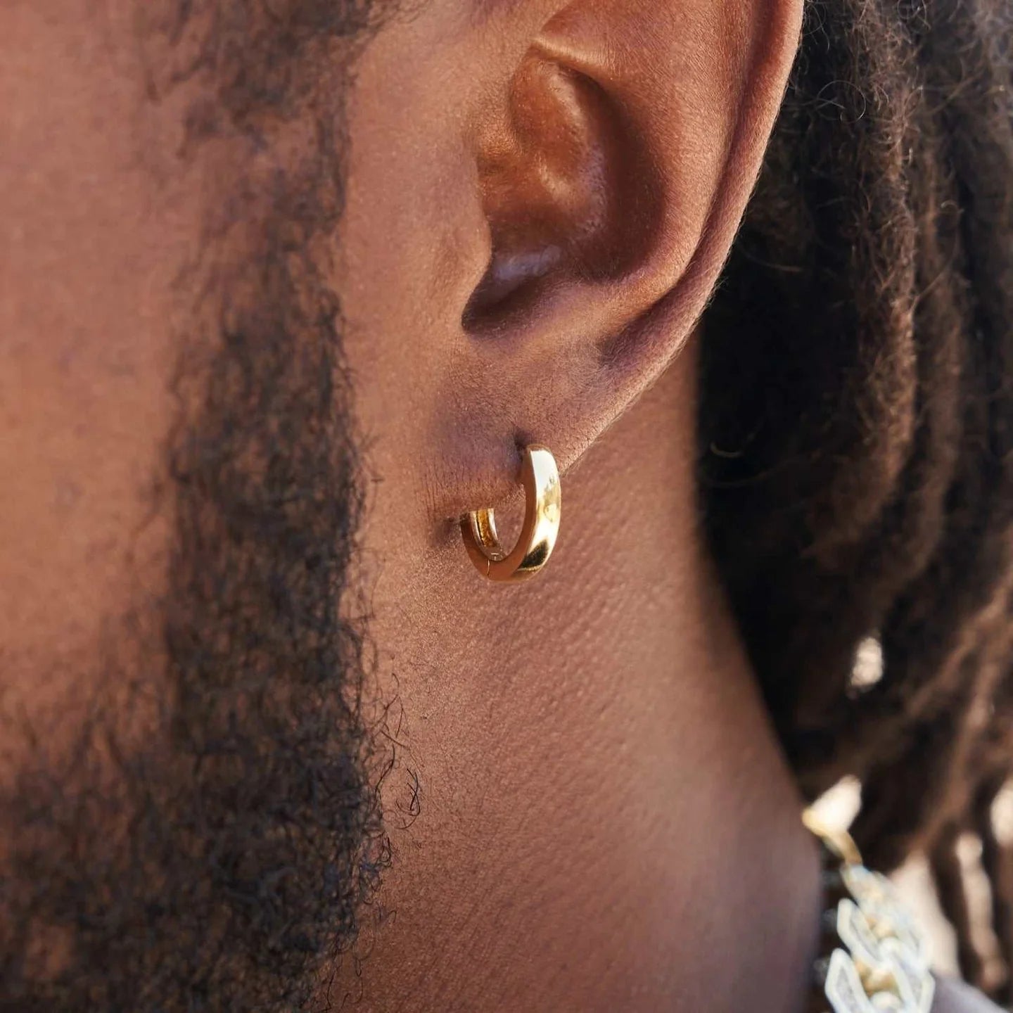 Polished Round Huggie Earrings in Yellow Gold