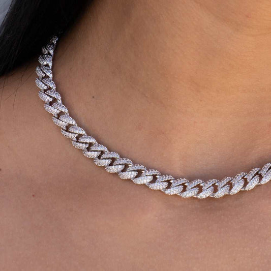 Artificial gemstone Cuban Necklace in White Gold - 8.5mm