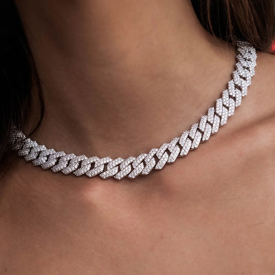 Artificial gemstone Prong Link Necklace in White Gold - 12mm