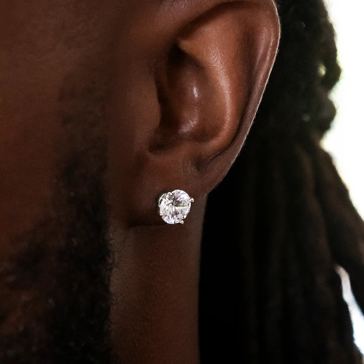 7mm Round Cut Artificial gemstone Stud Earrings in White Gold