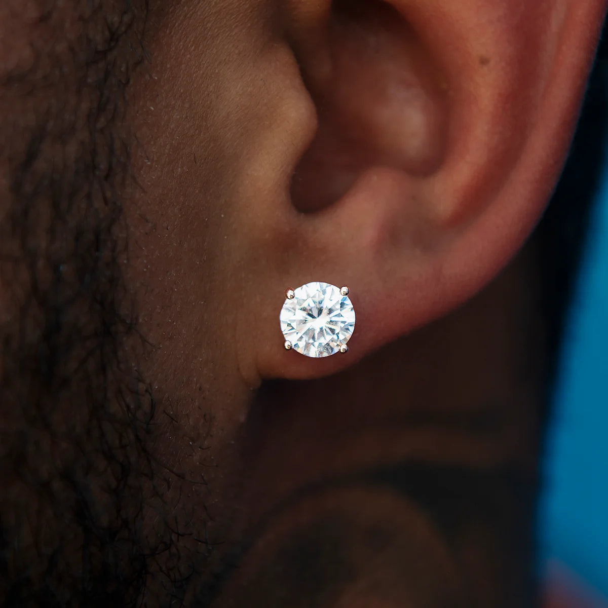 7MM Round Cut Artificial gemstone Stud Earrings - Rose Gold