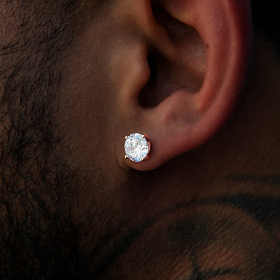 7MM Round Cut Artificial gemstone Stud Earrings - Rose Gold