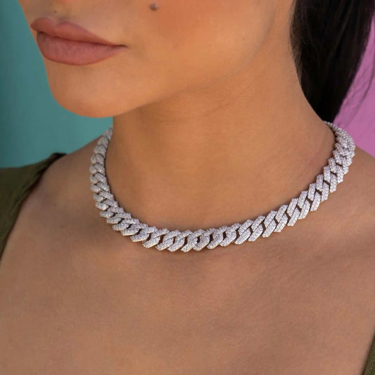 Artificial gemstone Prong Link Necklace in White Gold - 12mm