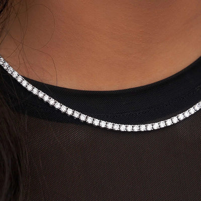 Artificial gemstone Tennis Necklace in White Gold-3mm