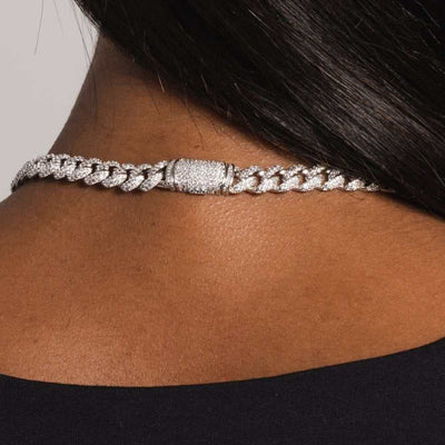 Artificial gemstone Cuban Necklace in White Gold - 8.5mm