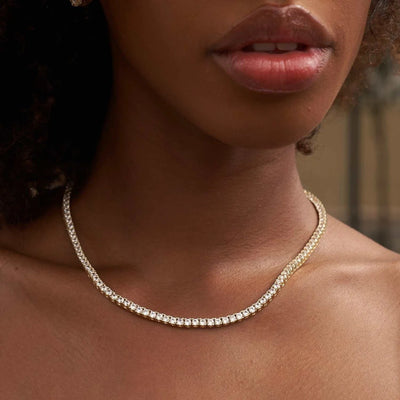 Artificial gemstone Tennis Necklace in Yellow Gold- 3mm