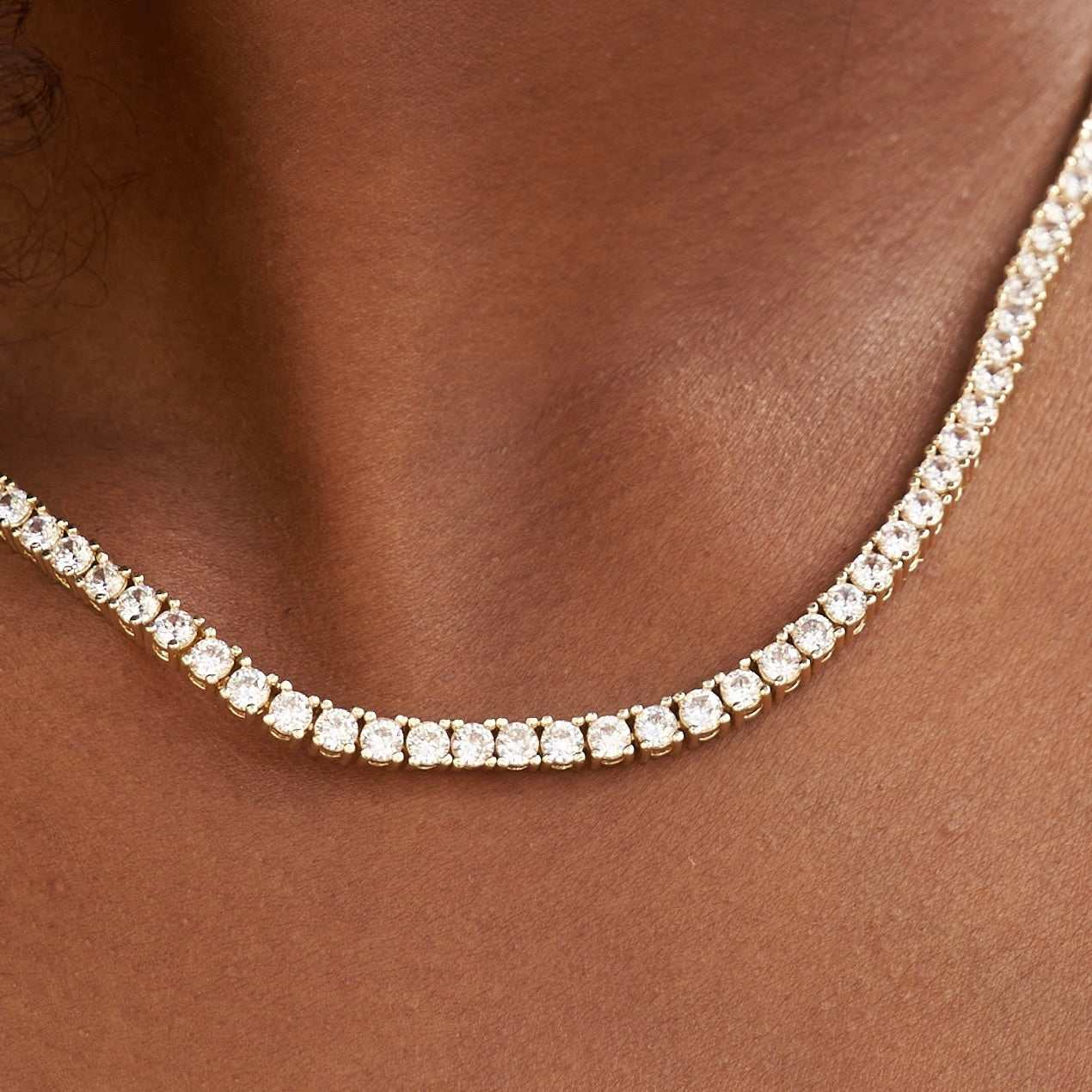 Artificial gemstone Tennis Necklace in Yellow Gold- 3mm
