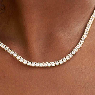Artificial gemstone Tennis Necklace in Yellow Gold- 3mm