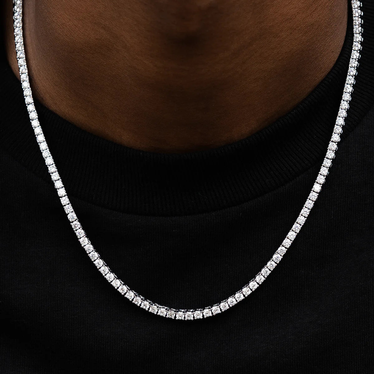 Artificial gemstone Tennis Necklace in White Gold- 3mm