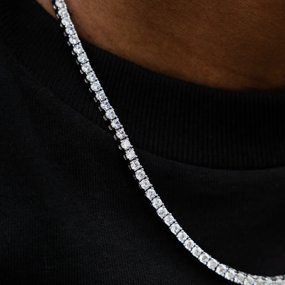 Artificial gemstone Tennis Necklace in White Gold- 3mm