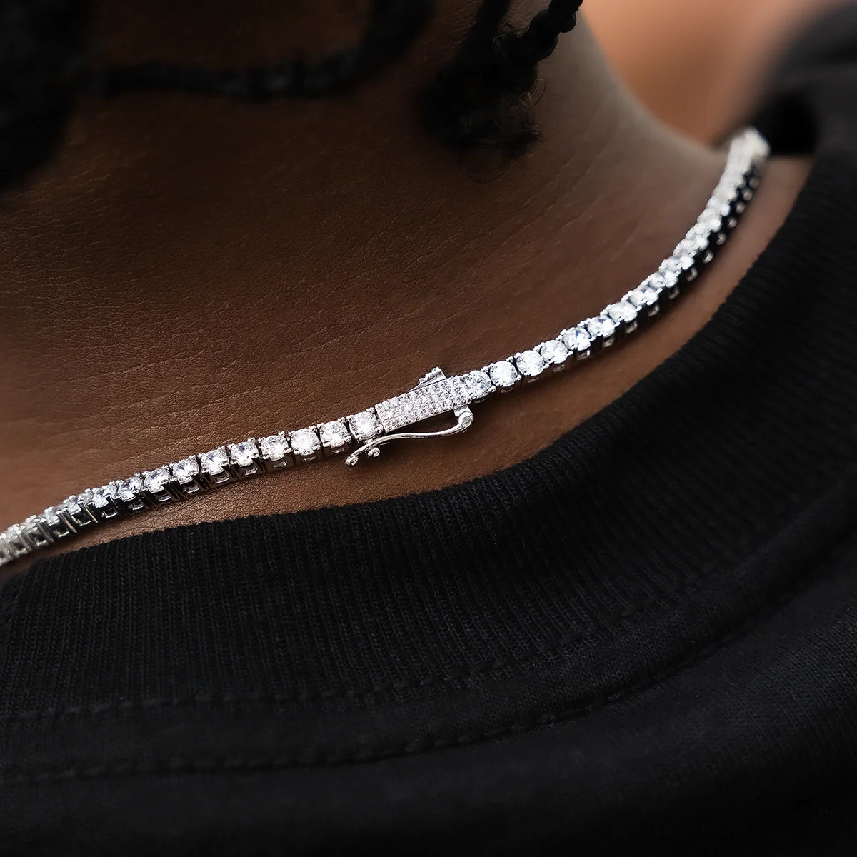 Artificial gemstone Tennis Necklace in White Gold- 3mm
