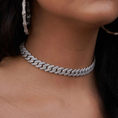 Artificial gemstone Prong Link Necklace in White Gold - 12mm