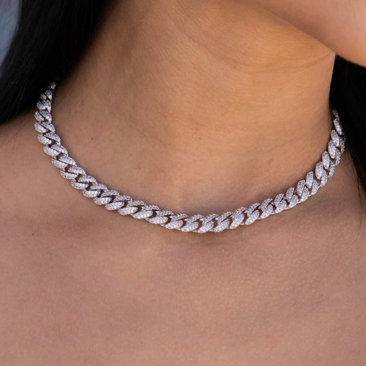 Artificial gemstone Cuban Necklace in White Gold - 8.5mm