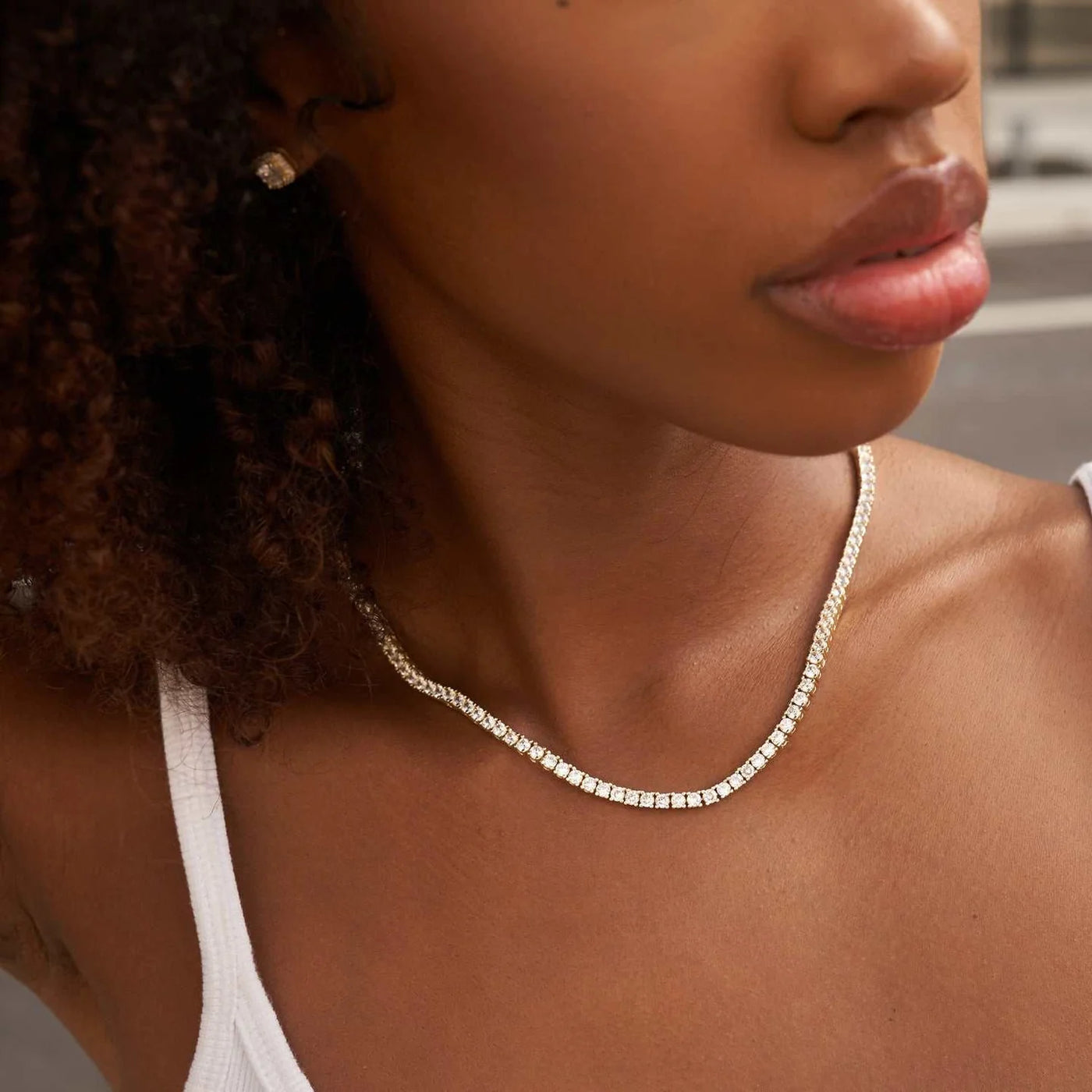 Artificial gemstone Tennis Necklace in Yellow Gold- 3mm