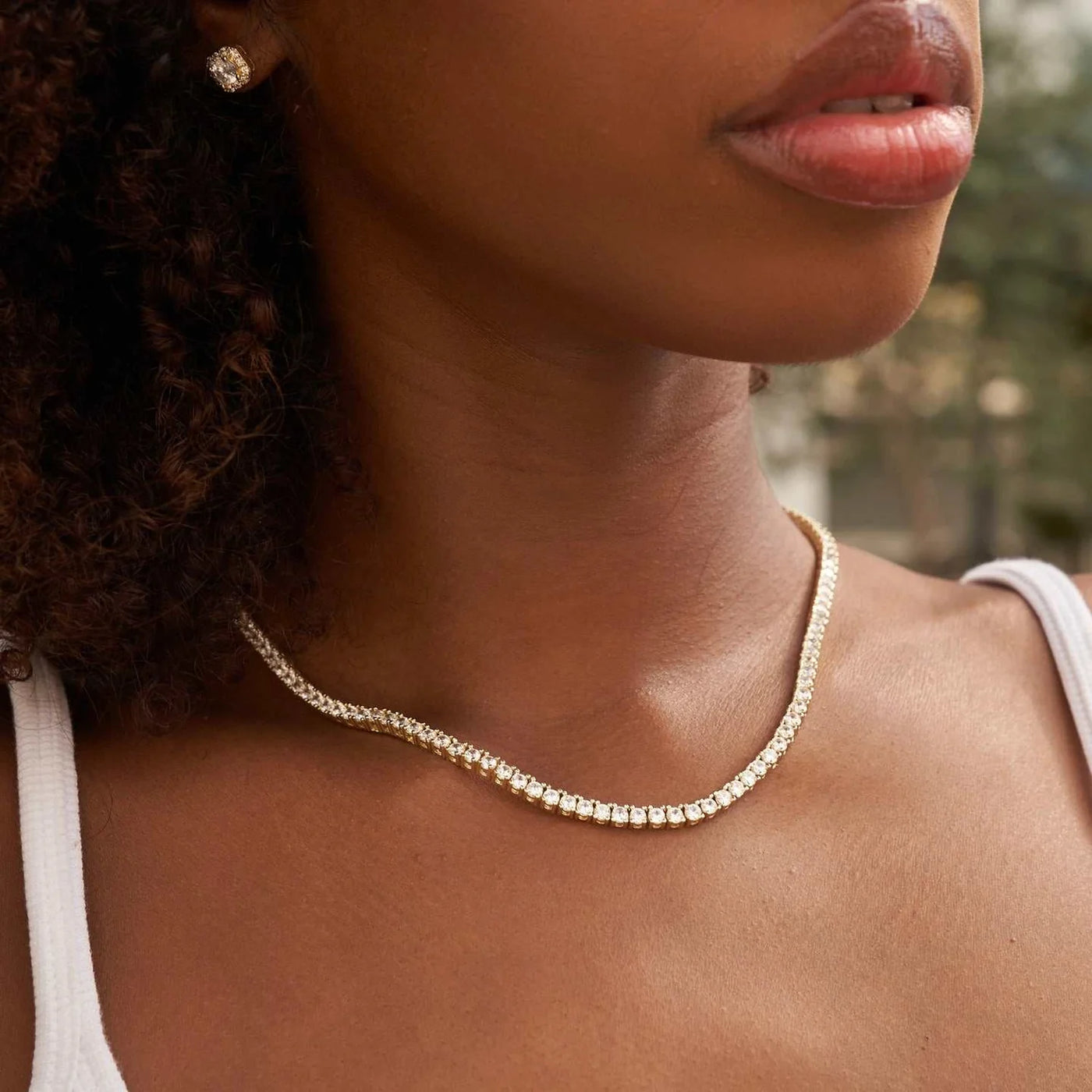 Artificial gemstone Tennis Necklace in Yellow Gold- 3mm