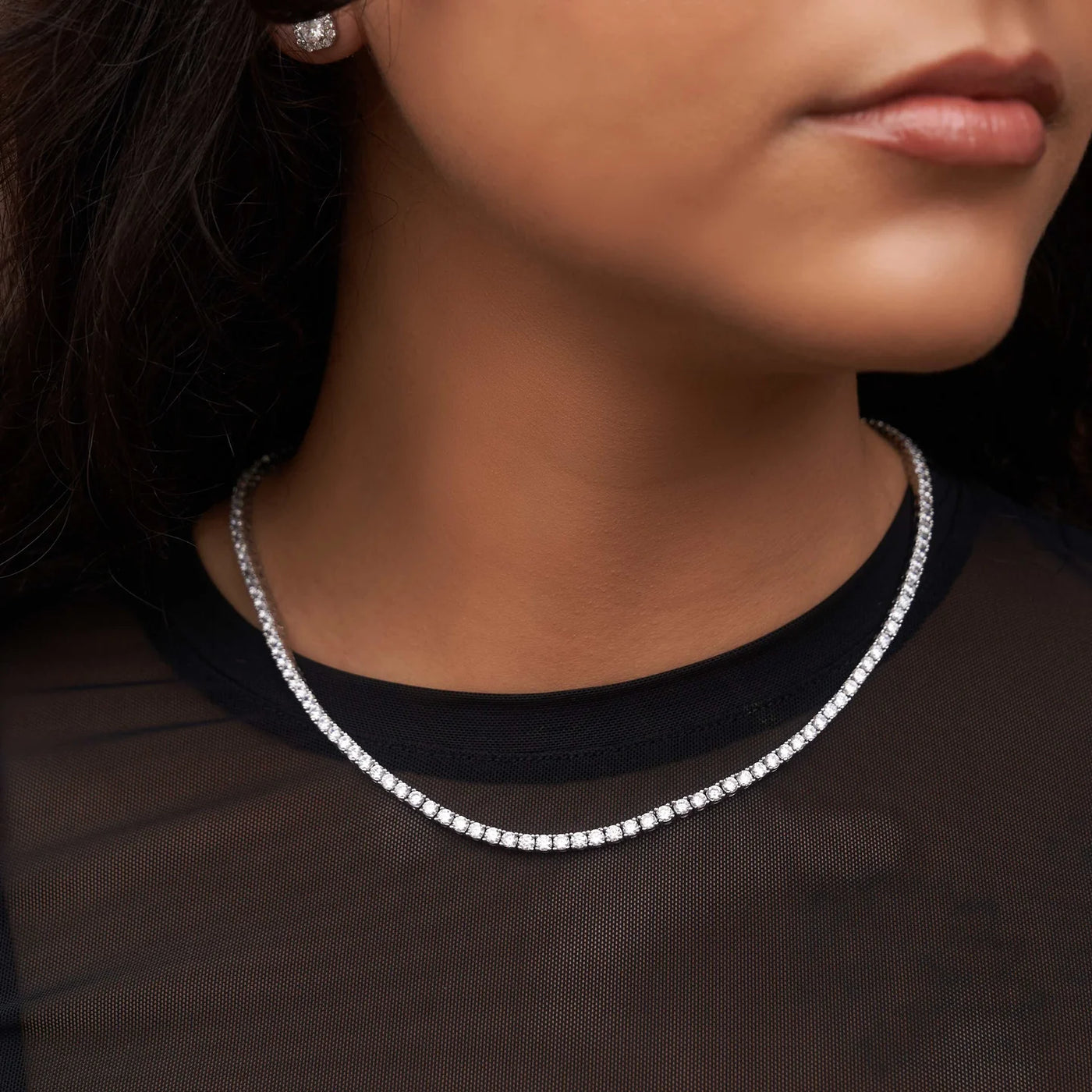 Artificial gemstone Tennis Necklace in White Gold-3mm