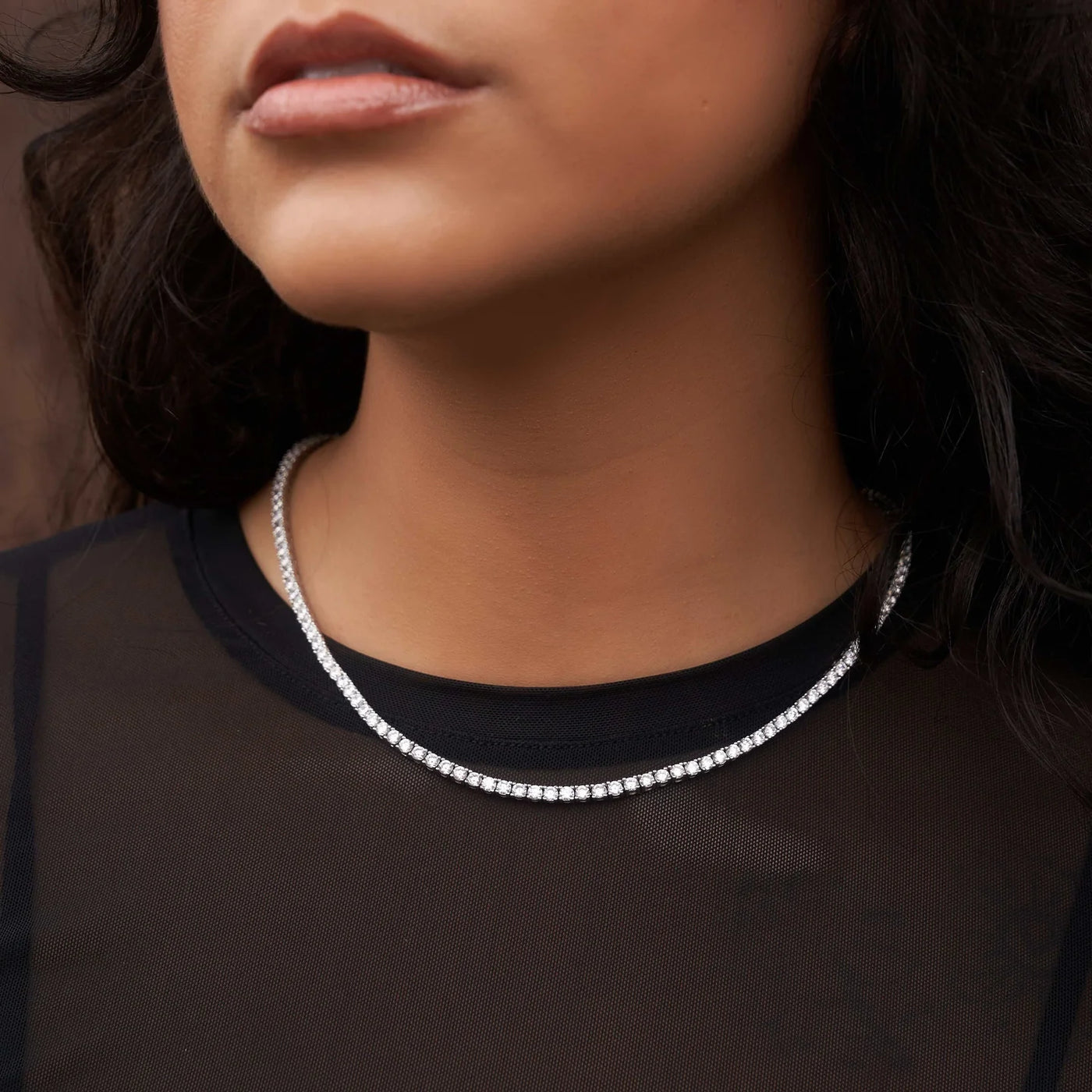 Artificial gemstone Tennis Necklace in White Gold-3mm