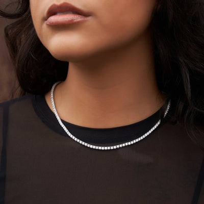 Artificial gemstone Tennis Necklace in White Gold-3mm