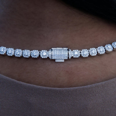 Micro Clustered Tennis Necklace in White Gold