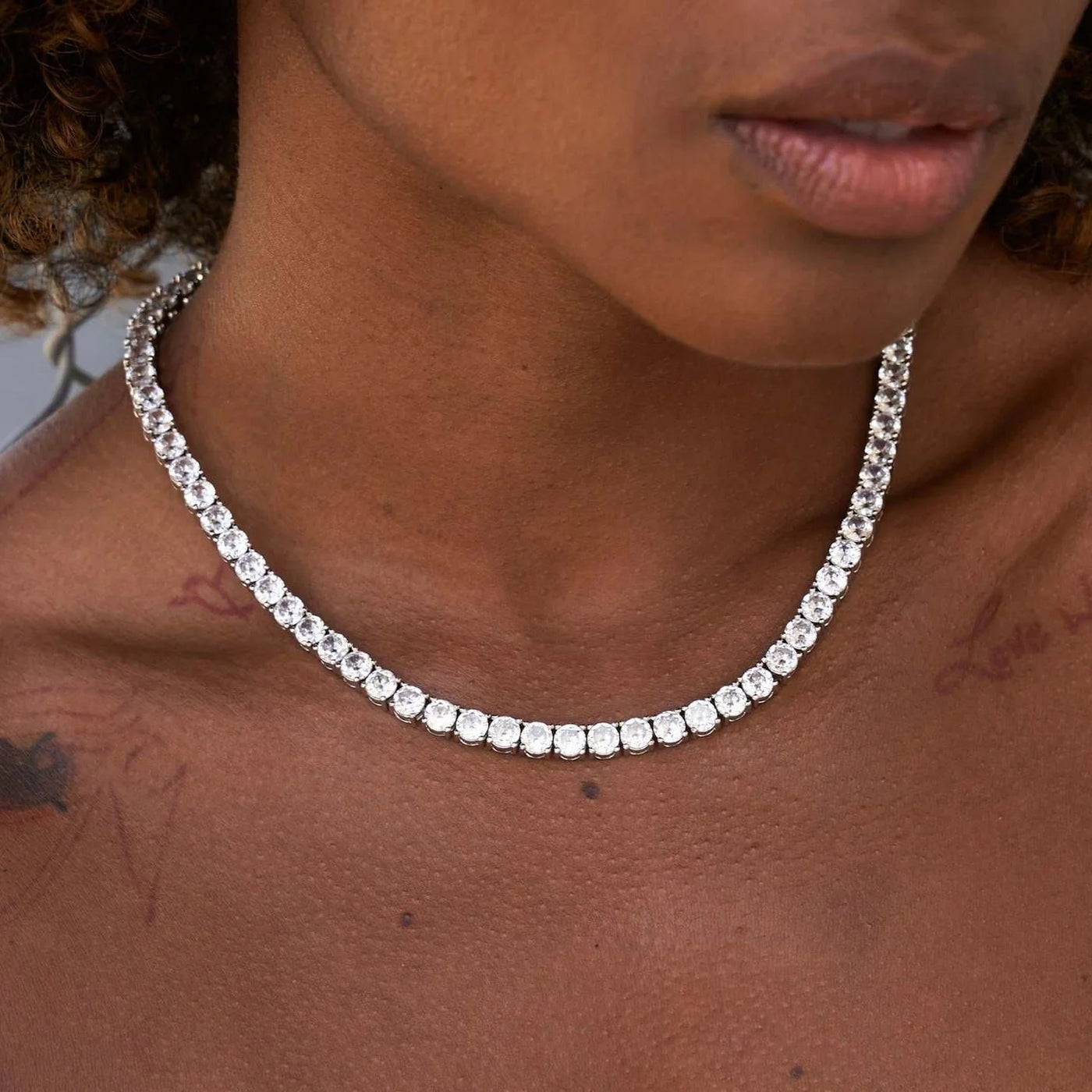 Artificial gemstone Tennis Necklace in White Gold- 5mm