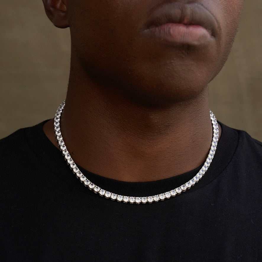 Artificial gemstone Tennis Necklace in White Gold- 5mm