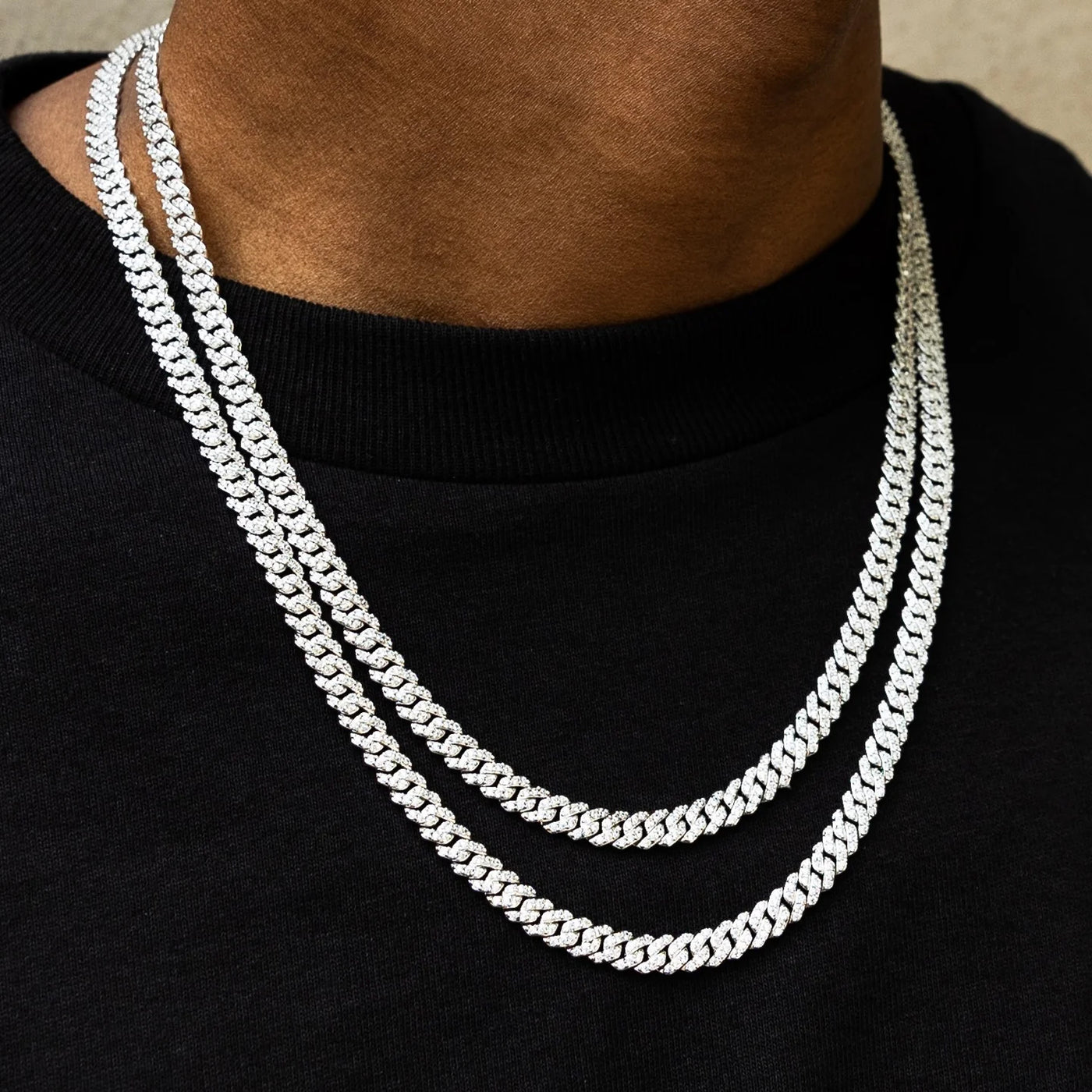 Micro Artificial gemstone Prong Cuban Necklace in White Gold - 6mm