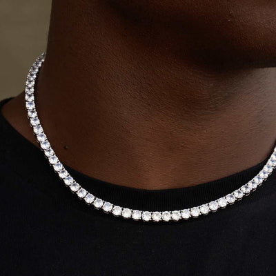 Artificial gemstone Tennis Necklace in White Gold- 5mm