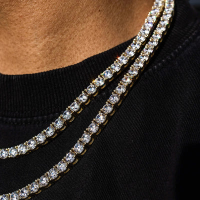 Artificial gemstone Tennis Necklace in Yellow Gold- 5mm