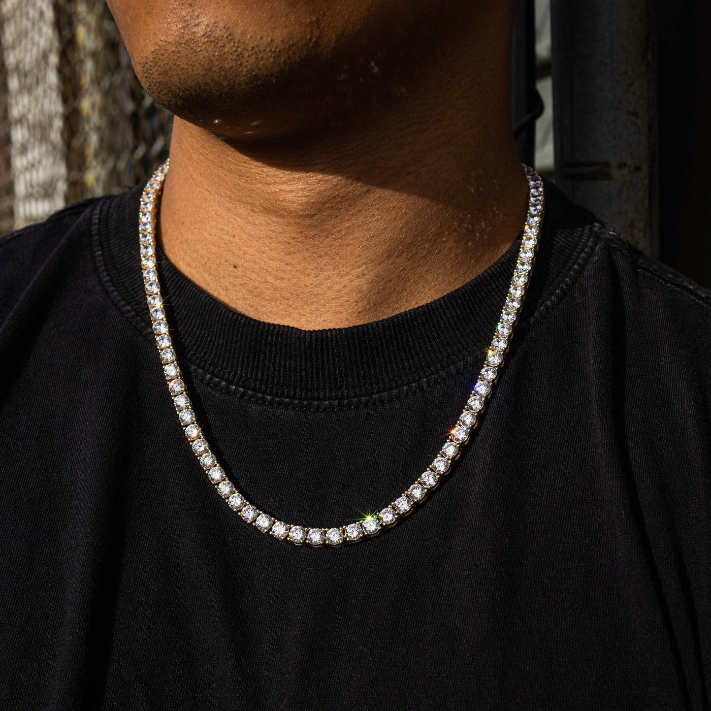 Artificial gemstone Tennis Necklace in Yellow Gold- 5mm