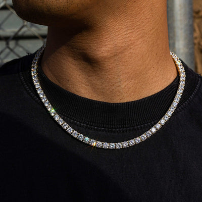 Artificial gemstone Tennis Necklace in Yellow Gold- 5mm