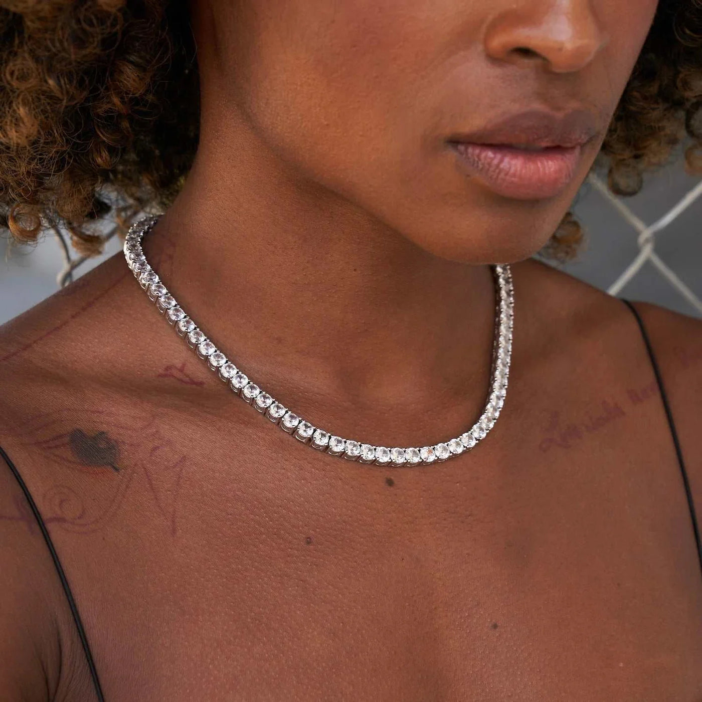 Artificial gemstone Tennis Necklace in White Gold- 5mm