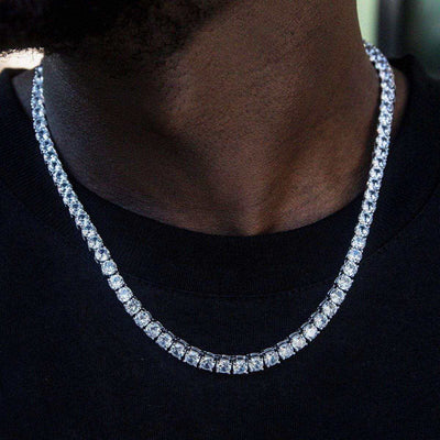 Artificial gemstone Tennis Necklace in White Gold- 5mm