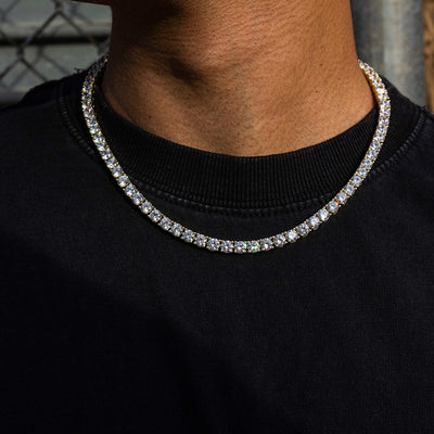 Artificial gemstone Tennis Necklace in Yellow Gold- 5mm