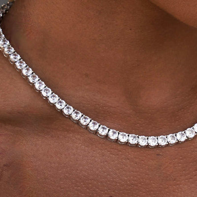Artificial gemstone Tennis Necklace in White Gold- 5mm