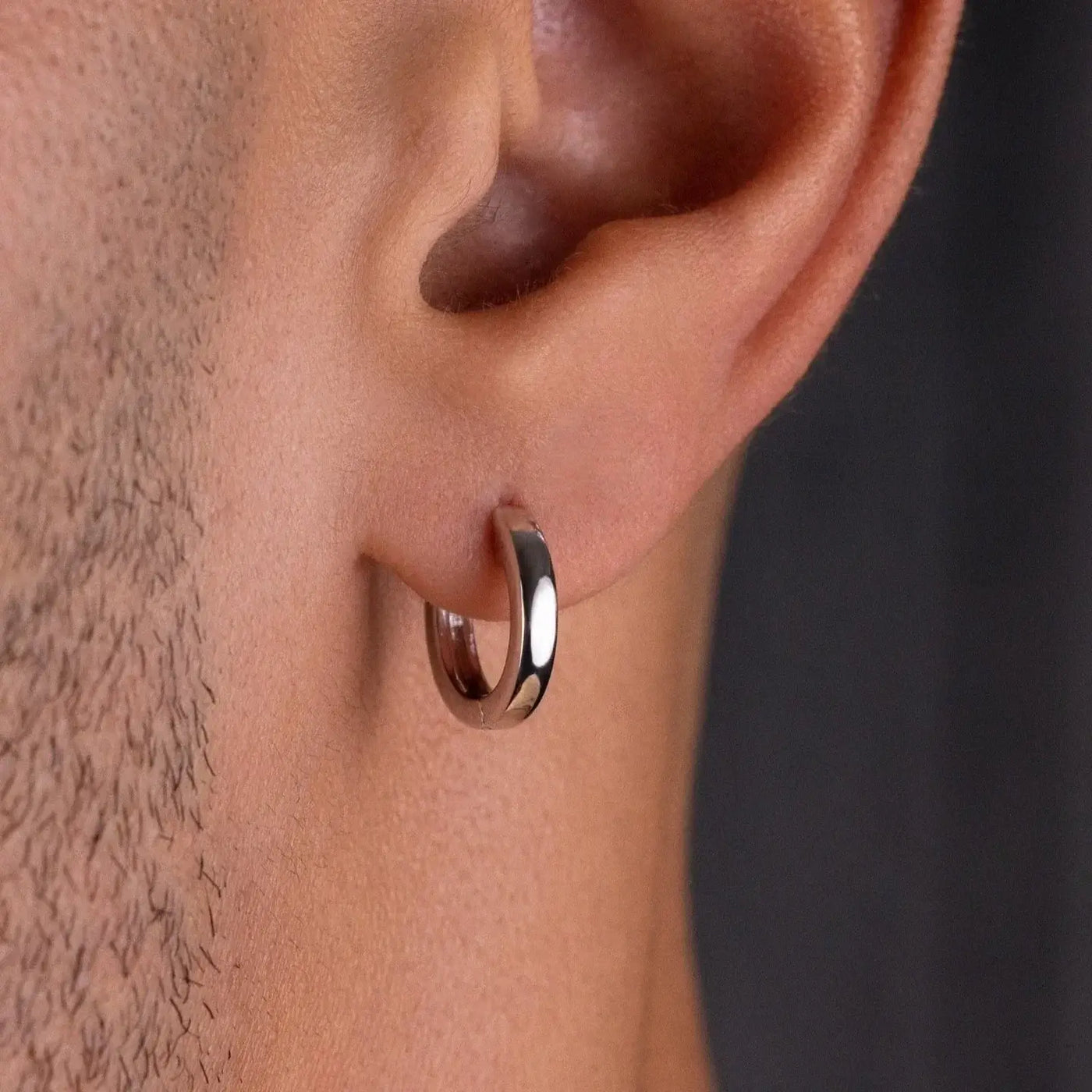 Polished Round Huggie Earrings in White Gold