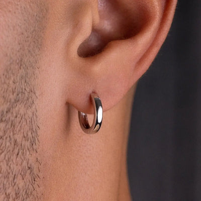 Polished Round Huggie Earrings in White Gold