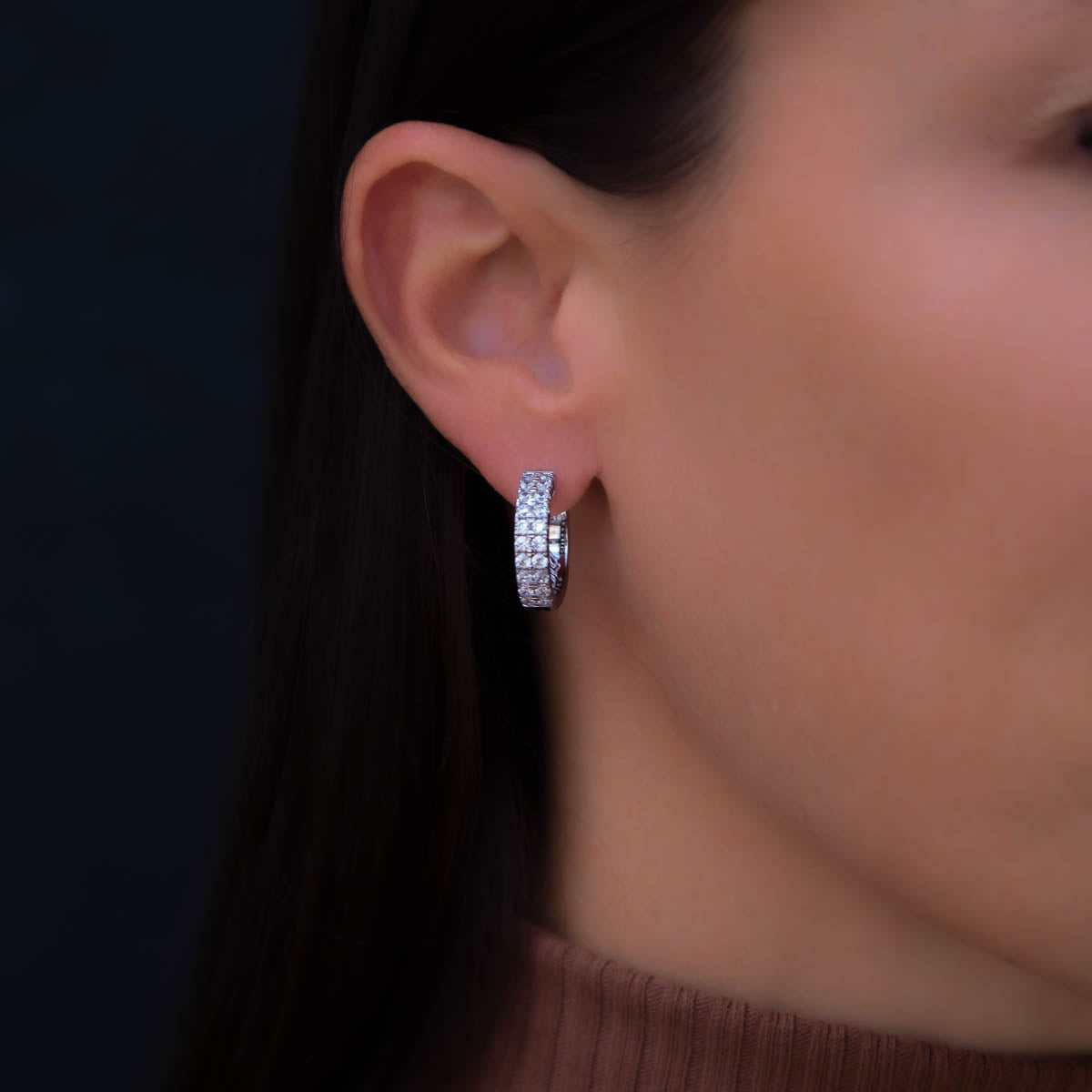 Double Row Hoop Earrings（white）