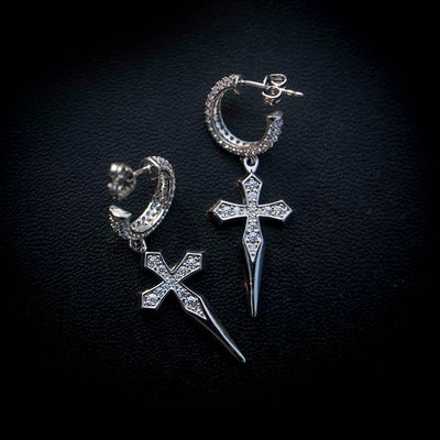 Dripping Cross Hoop Earrings in white Gold
