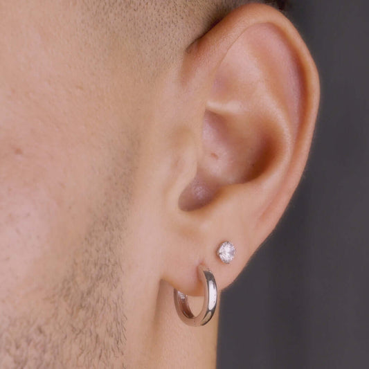 Polished Round Huggie Earrings in White Gold